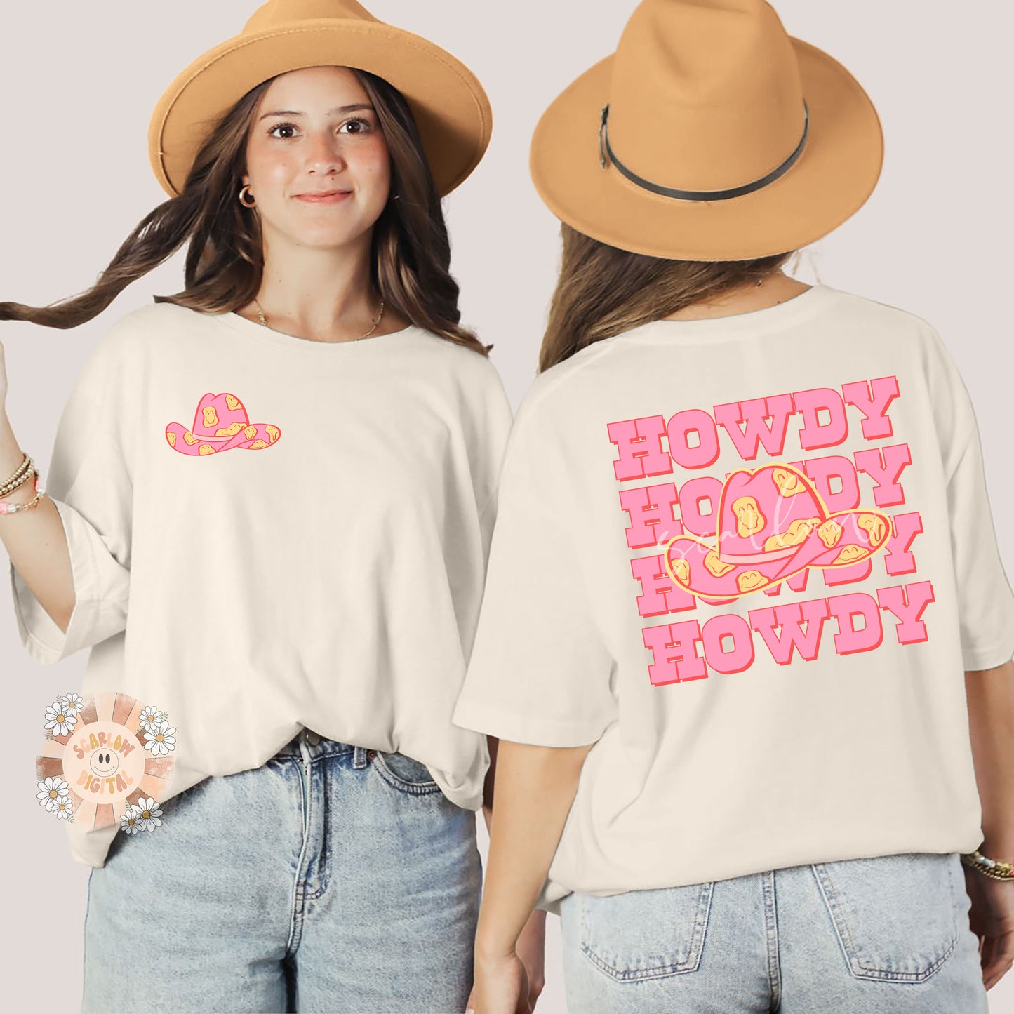 Howdy PNG Pocket and Back Bundle-Cowgirl Sublimation Digital Design Download-front and back png bundle, pocket png, cowgirl hat png design