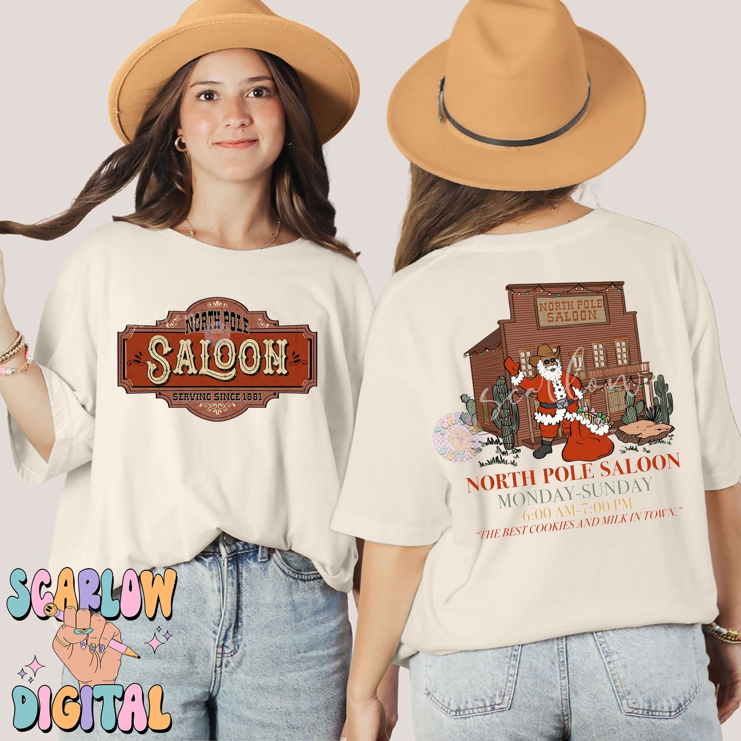 North Pole Saloon PNG Front and Back Bundle-Christmas Sublimation Digital Design Download-western christmas png, country santa claus png
