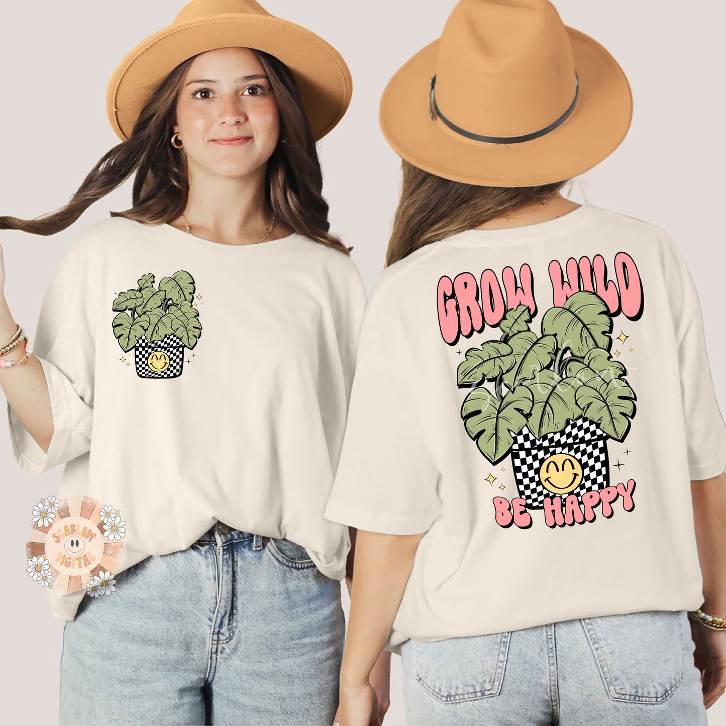 Grow Wild Be Happy Pocket and Back PNG Bundle-Plants Sublimation Digital Design Download-monstera png, plant mom png, plant lover png design