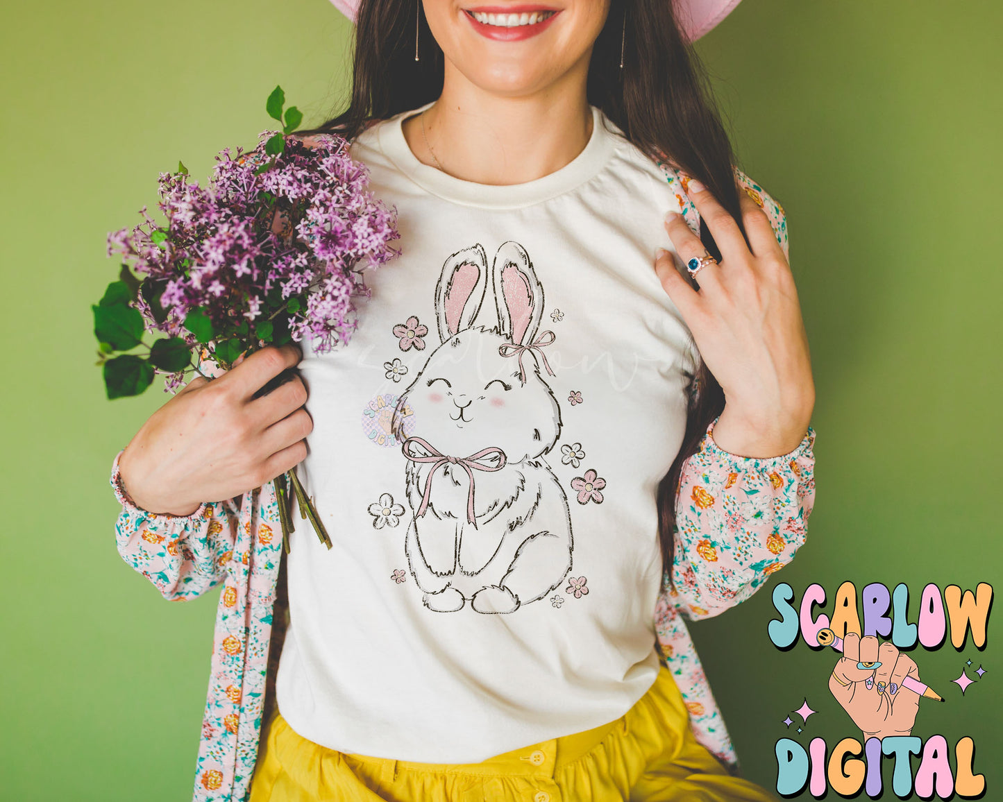 Floral Bunny Rabbit PNG-Easter Sublimation Digital Design Download-spring png, girly easter png, simple easter png, coquette png designs