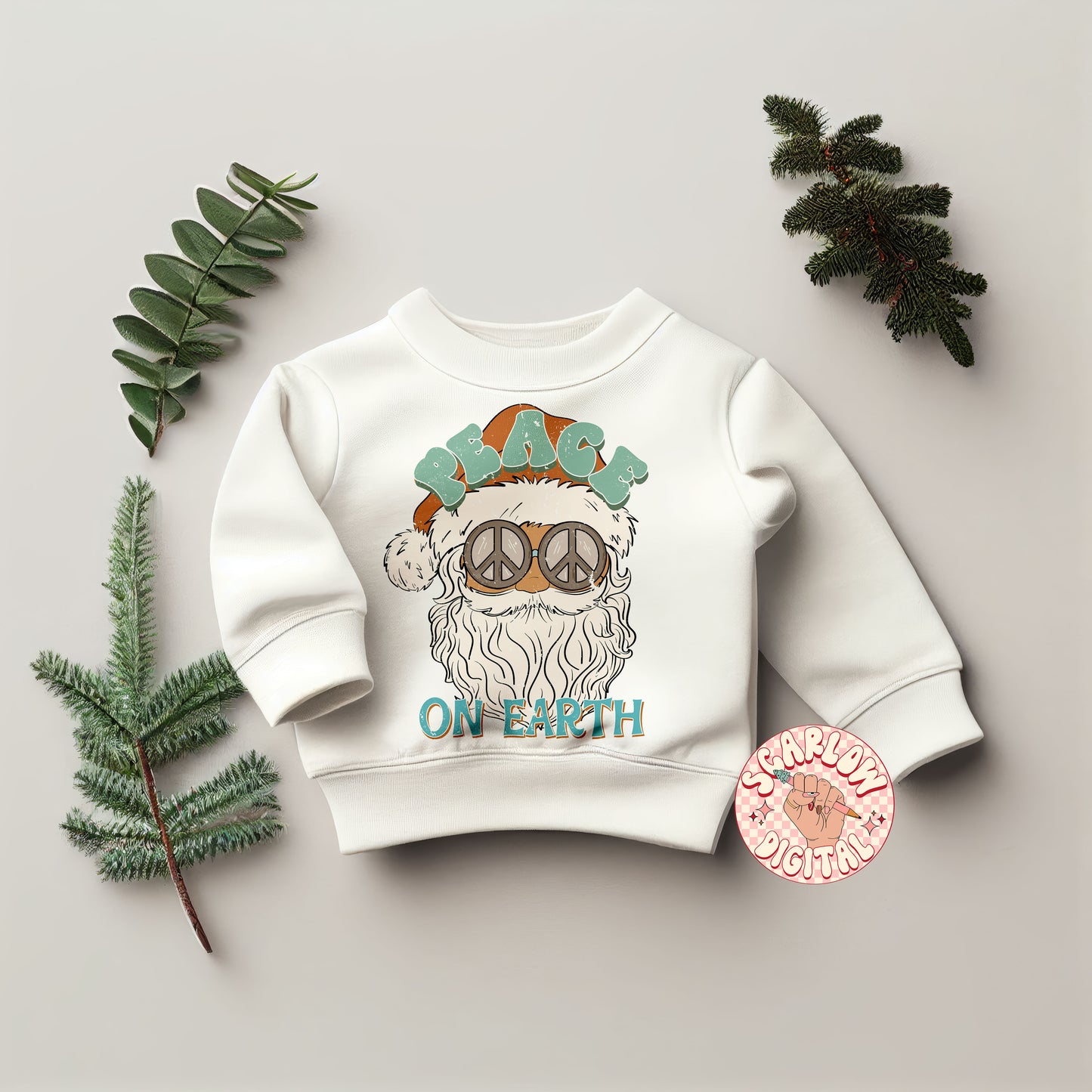 Peace on Earth PNG-Christmas Sublimation Digital Design Download-santa claus png, peace christmas png, groovy santa png, hippie santa png