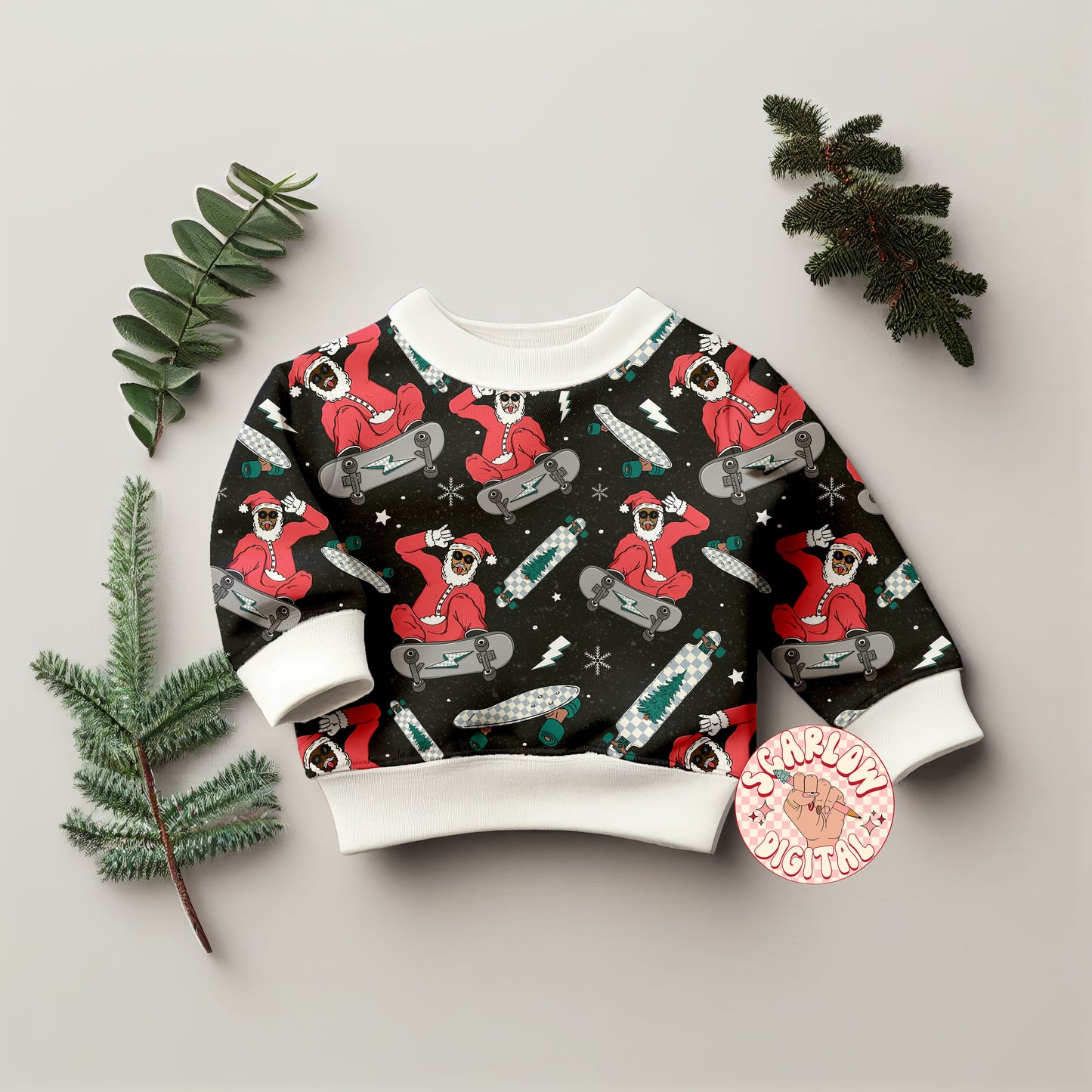 Skating Santa Seamless Pattern-Christmas Sublimation Digital Design Download-santa claus seamless, skateboard christmas seamless, boy design