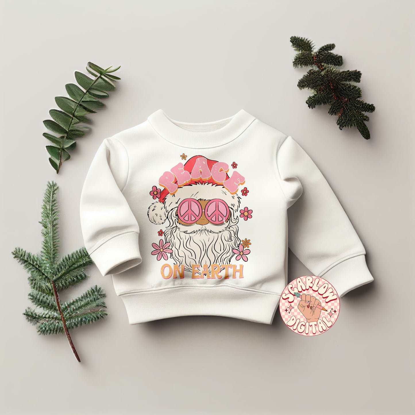 Peace on Earth PNG-Christmas Sublimation Digital Design Download-santa claus png, hippie santa png, groovy christmas png, flowers png design