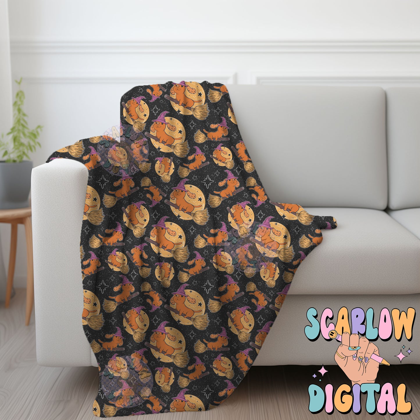 Witchy Dachshund Seamless Pattern Digital Design Download, halloween seamless pattern, spooky season seamless, wiener dog seamless pattern