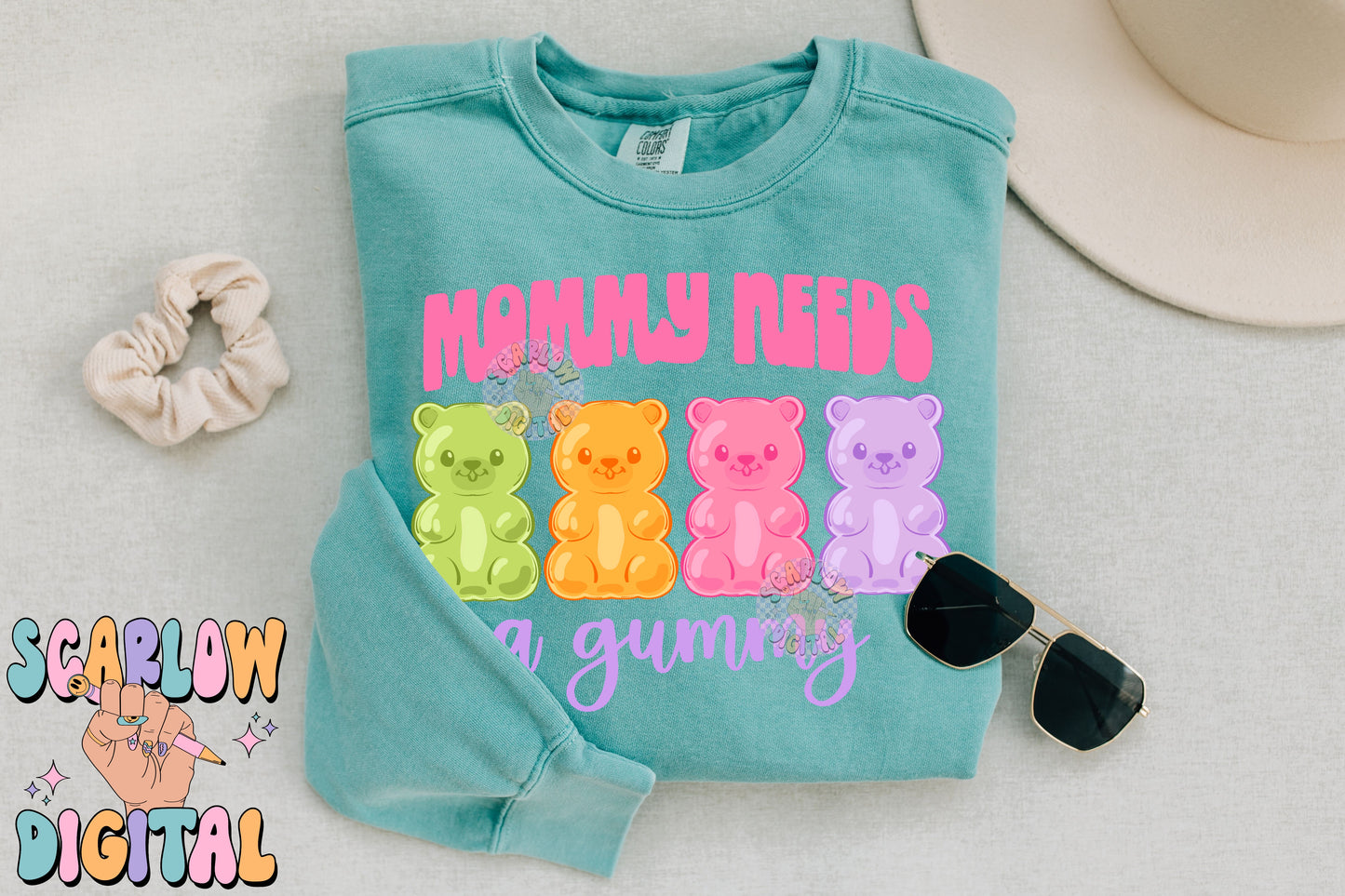 Mommy Needs a Gummy PNG Digital Design Download, funny mama png, snarky mama png, edgy mama designs, teddy bear png, colorful mama designs