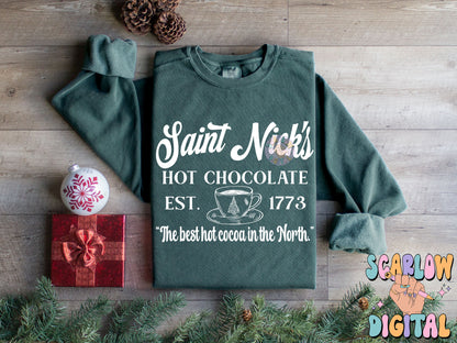 Saint Nick's Hot Chocolate PNG Digital Design Download, Christmas png, santa claus png, hot cocoa png, winter png, xmas designs, holiday png