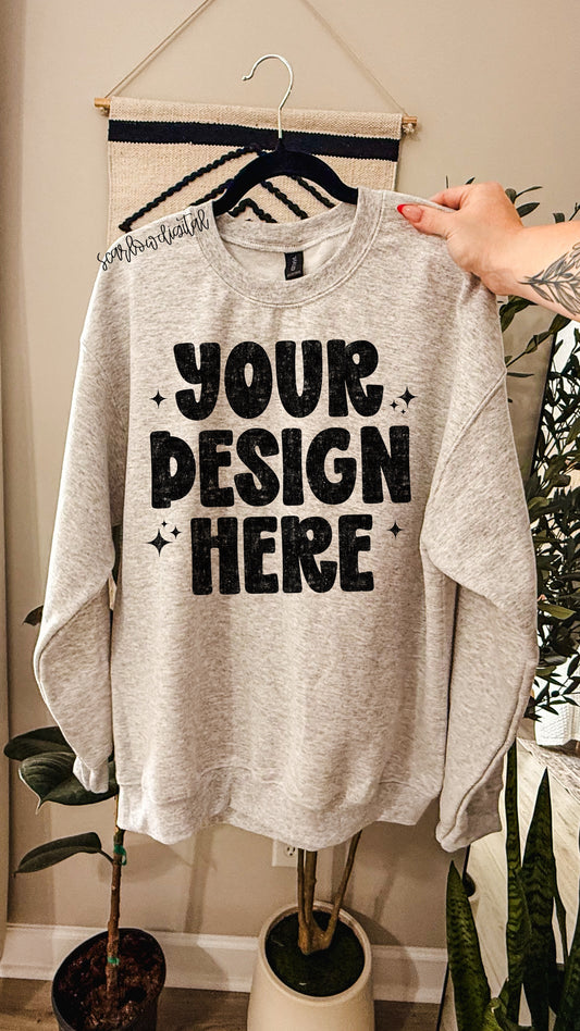 Ash Grey Gildan - Unisex Heavy Blend Crewneck Sweatshirt 18000 Mockup