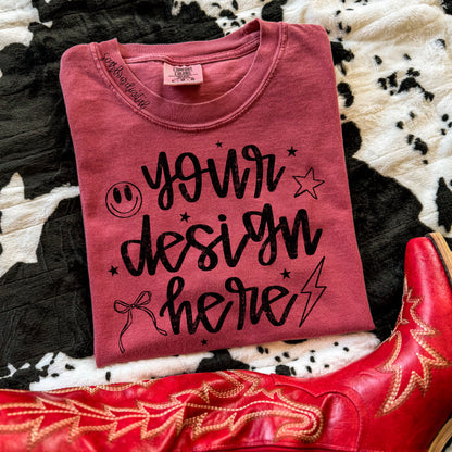 Crimson Comfort Colors T-Shirt Mockup with Red Boots and Cowhide