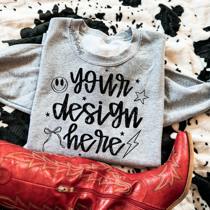 Grey Gildan Sweatshirt Mockup with Red Boots and Cowhide