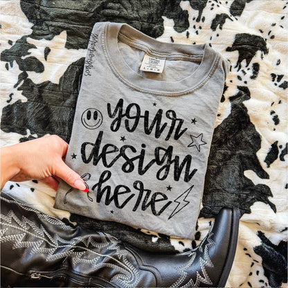 Grey Comfort Colors T-Shirt Mockup with Black Boots and Cowhide