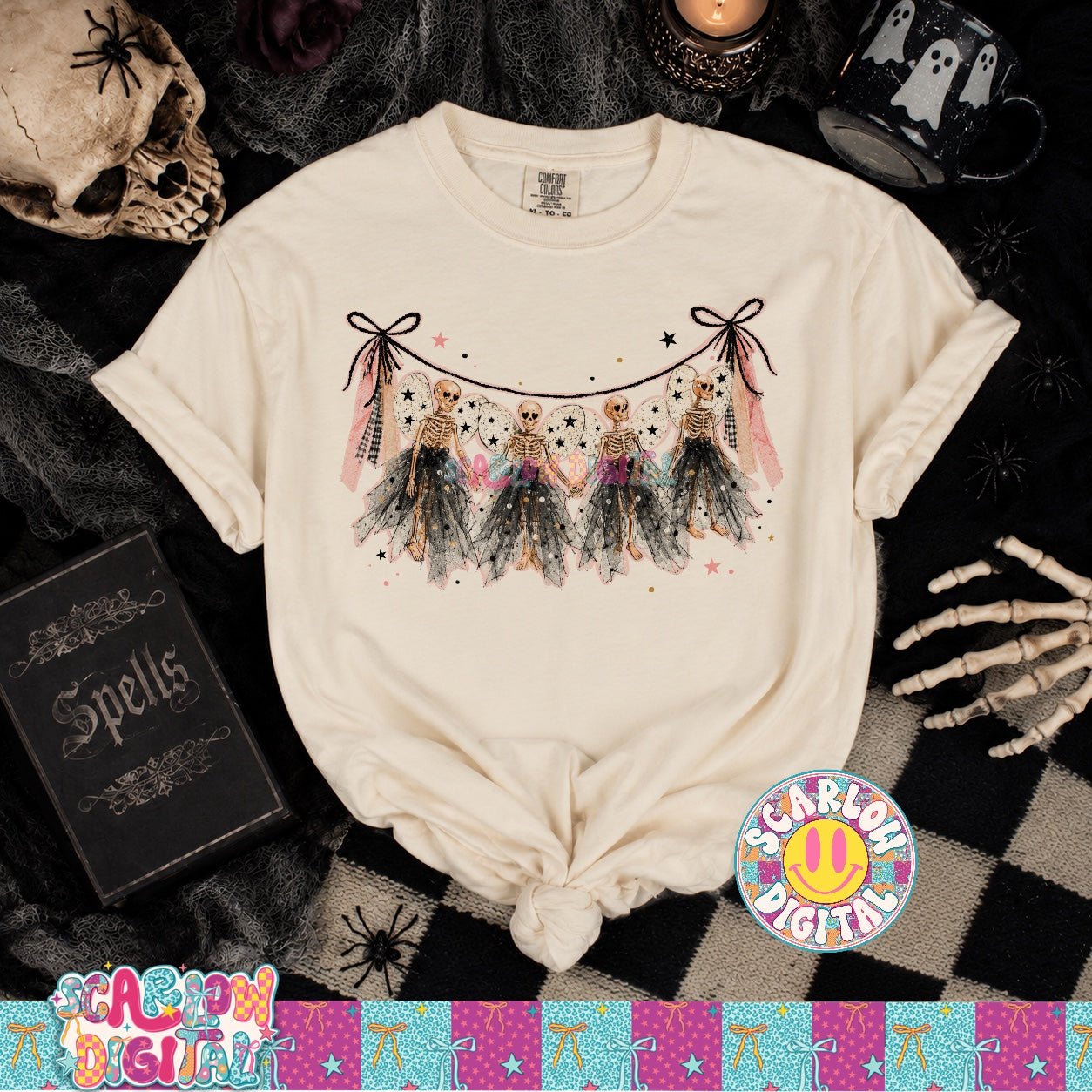 Skeleton Fairies on Garland PNG Digital Design