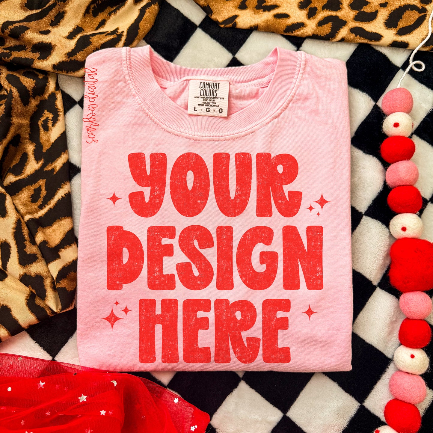 Light Pink Valentine's Day Comfort Colors Unisex Garment-Dyed Heavyweight T-Shirt 1717 Mockup