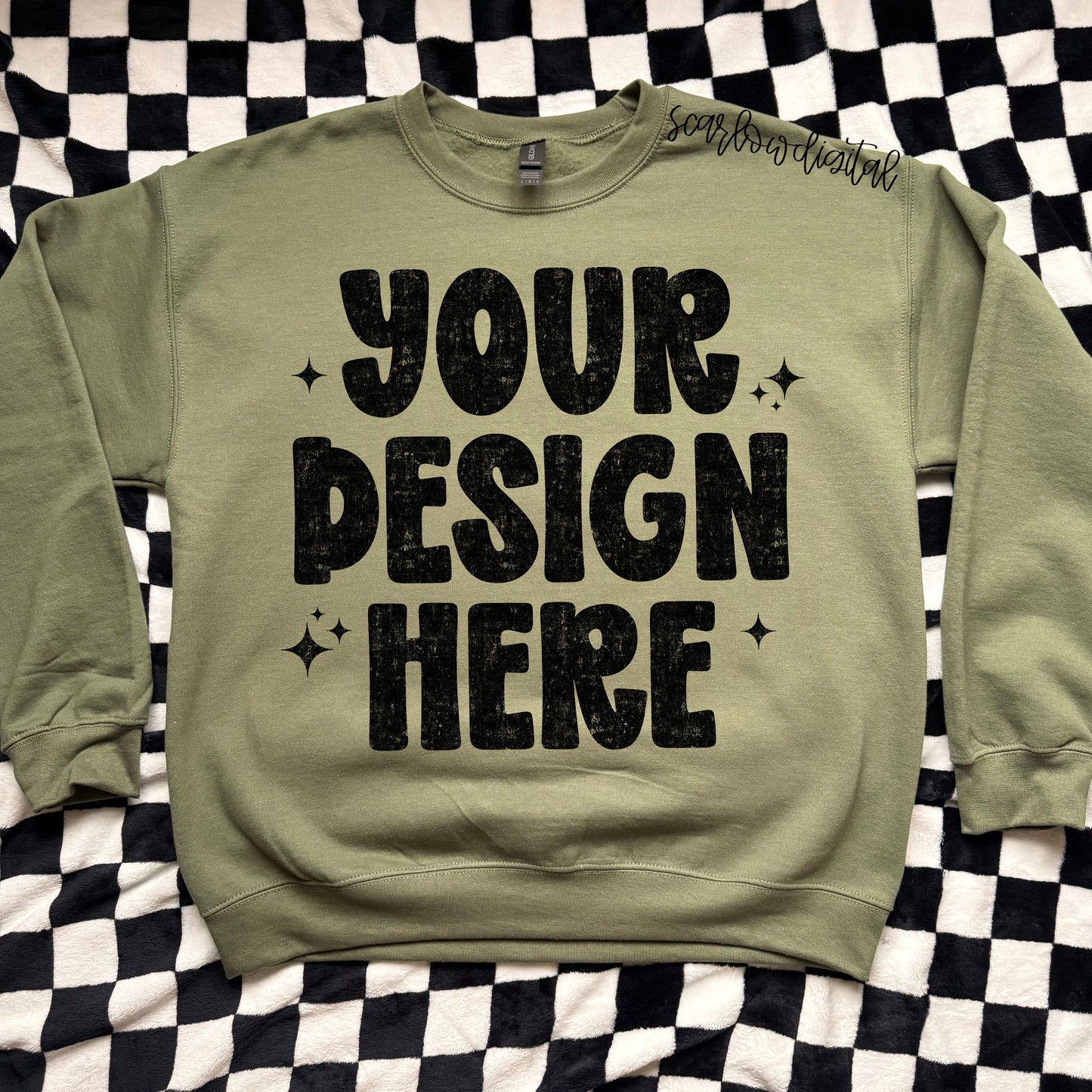 Military Green Gildan - Unisex Heavy Blend Crewneck Sweatshirt 18000 Mockup