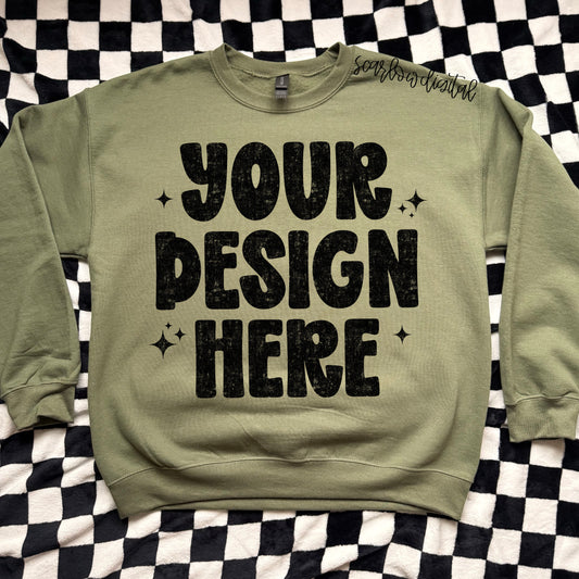 Military Green Gildan - Unisex Heavy Blend Crewneck Sweatshirt 18000 Mockup