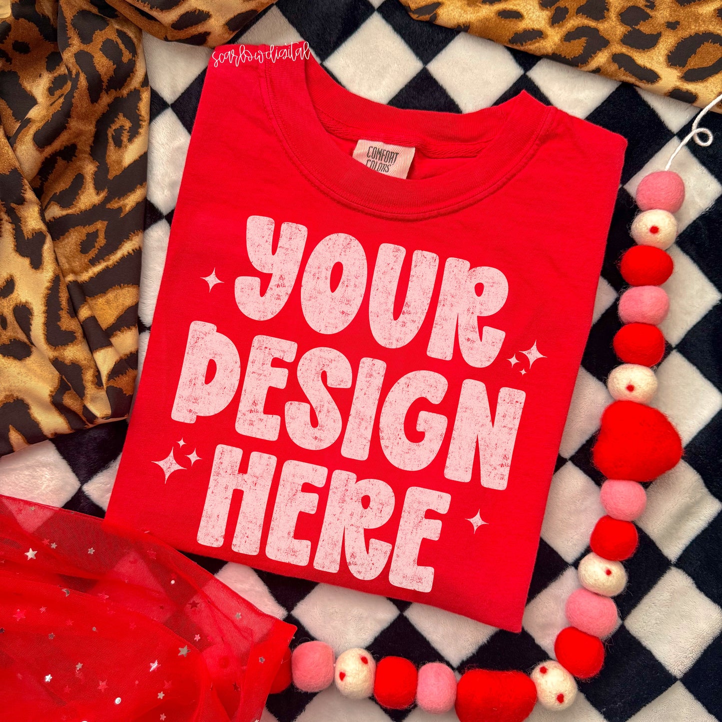 Red Valentine's Day Comfort Colors Unisex Garment-Dyed Heavyweight T-Shirt 1717 Mockup