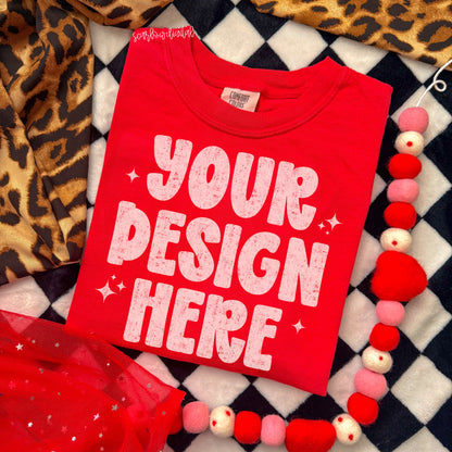 Red Valentine's Day Comfort Colors Unisex Garment-Dyed Heavyweight T-Shirt 1717 Mockup