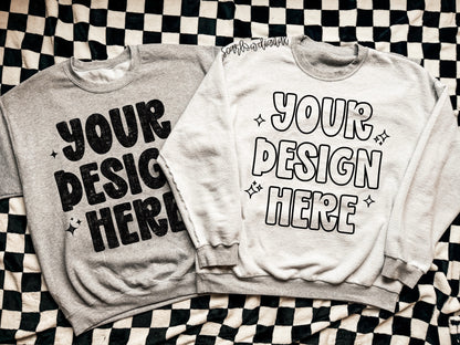 Reversible/Inside-Out Trend Ash Grey Gildan - Unisex Heavy Blend Crewneck Sweatshirt 18000 Mockup