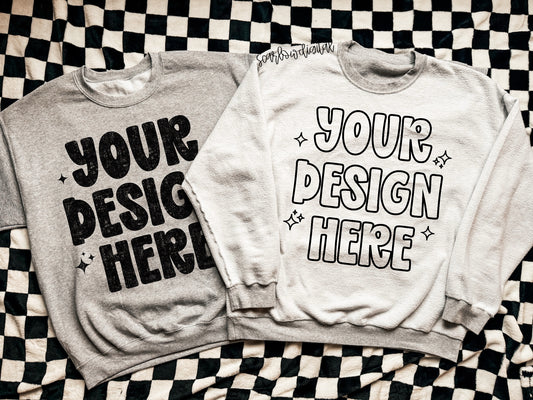 Reversible/Inside-Out Trend Ash Grey Gildan - Unisex Heavy Blend Crewneck Sweatshirt 18000 Mockup