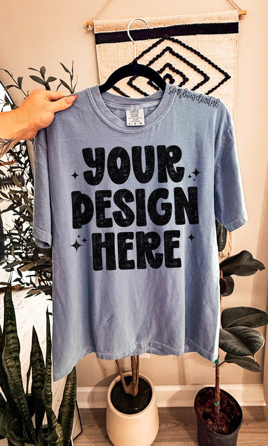 Washed Denim Comfort Colors Unisex Garment-Dyed Heavyweight T-Shirt 1717 Mockup