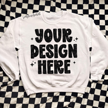 White Gildan - Unisex Heavy Blend Crewneck Sweatshirt 18000 Mockup
