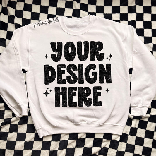 White Gildan - Unisex Heavy Blend Crewneck Sweatshirt 18000 Mockup
