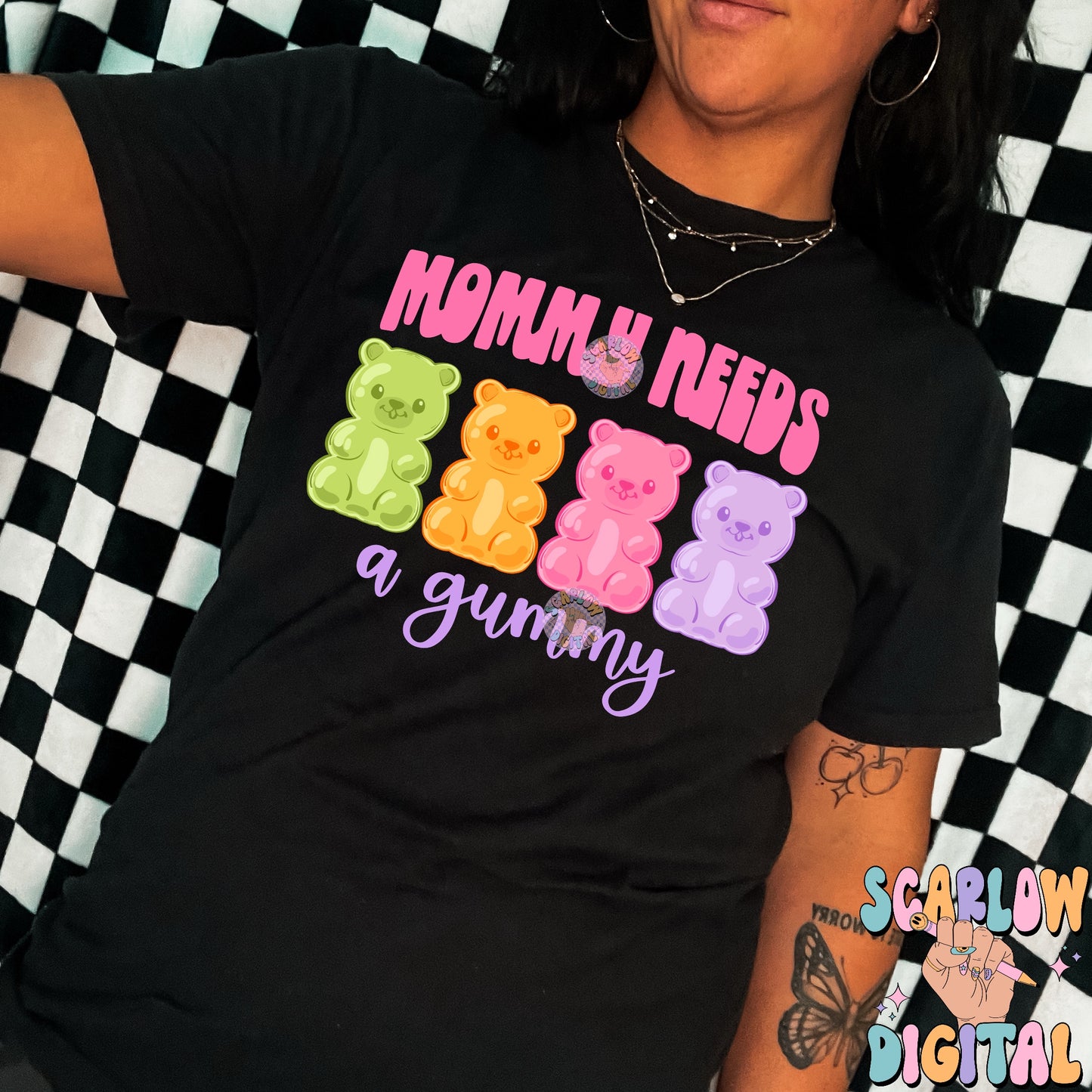 Mommy Needs a Gummy PNG Digital Design Download, funny mama png, snarky mama png, edgy mama designs, teddy bear png, colorful mama designs