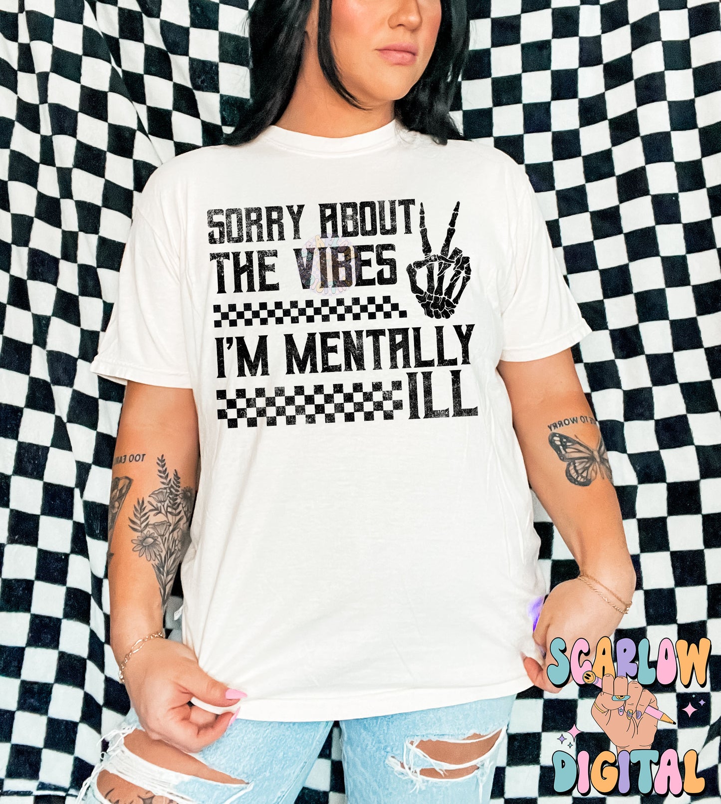 Sorry About The Vibes I'm Mentally Ill PNG Digital Design Download, funny png, mental health png, checkers png, grunge png, adult humor png