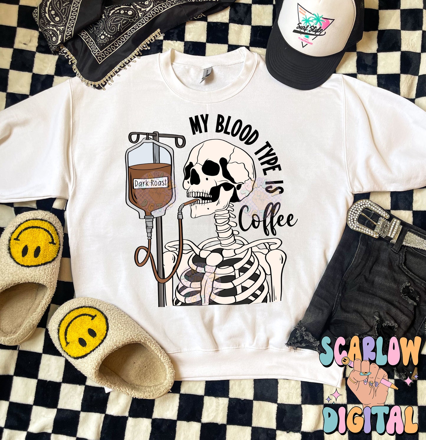 My Blood Type is Coffee PNG Digital Design Download, funny png, adult humor png, iced coffee png, grunge png, skeleton png, hilarious png