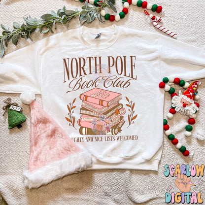 North Pole Book Club PNG Digital Design Download, christmas png, reading png, book lover png, trendy christmas designs, whimsical christmas