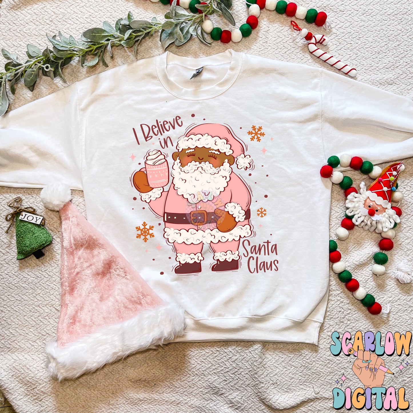 I Believe in Santa Claus PNG Digital Design Download, preppy christmas png, coquette christmas, pink christmas, girl christmas designs