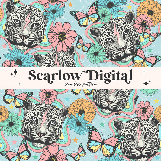 Snow Leopard Seamless Pattern-Retro Sublimation Digital Design Download-butterfly seamless, flowers seamless, trendy seamless, girl seamless