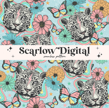 Snow Leopard Seamless Pattern-Retro Sublimation Digital Design Download-butterfly seamless, flowers seamless, trendy seamless, girl seamless