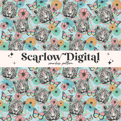 Snow Leopard Seamless Pattern-Retro Sublimation Digital Design Download-butterfly seamless, flowers seamless, trendy seamless, girl seamless