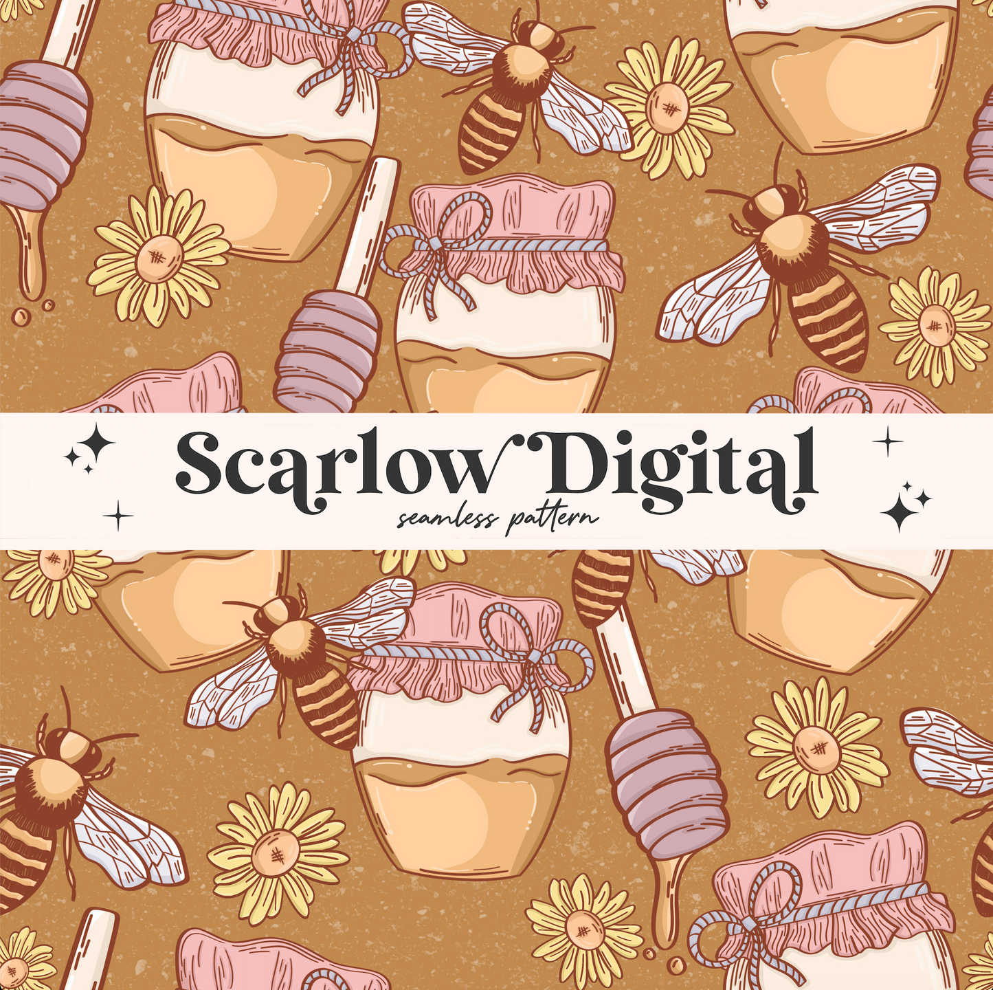 Honey Seamless Pattern-Bee Sublimation Digital Design Download-boho surface pattern, honey bee seamless pattern, trendy seamless patterns