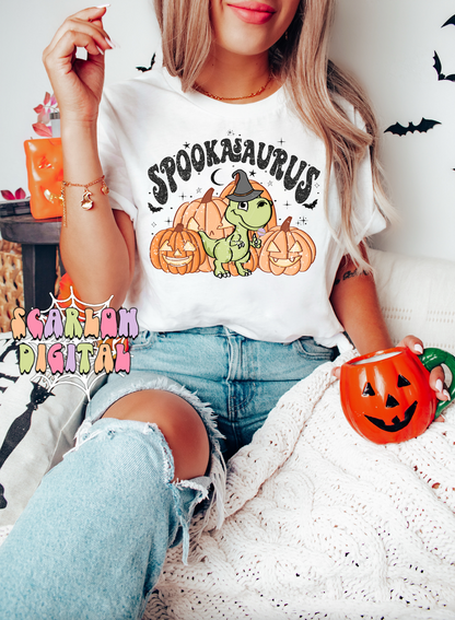 Spookasaurus PNG-Halloween Sublimation Digital Design Download-dinosuar png, jack o lanterns png, pumpkin png, spooky png, halloween boy png