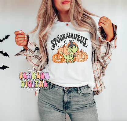 Spookasaurus PNG-Halloween Sublimation Digital Design Download-dinosuar png, jack o lanterns png, pumpkin png, spooky png, halloween boy png