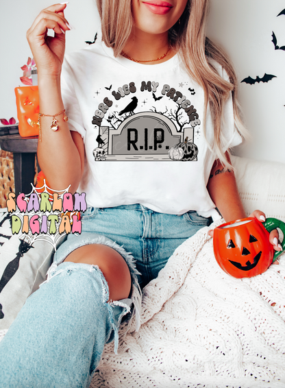 Here Lies My Patience PNG-Halloween Sublimation Digital Design Download-spooky mama png, RIP png, crow png, skull png, black and grey png