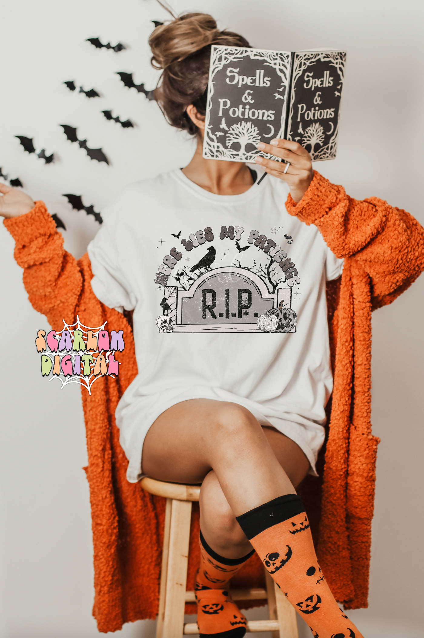 Here Lies My Patience PNG-Halloween Sublimation Digital Design Download-spooky mama png, RIP png, crow png, skull png, black and grey png