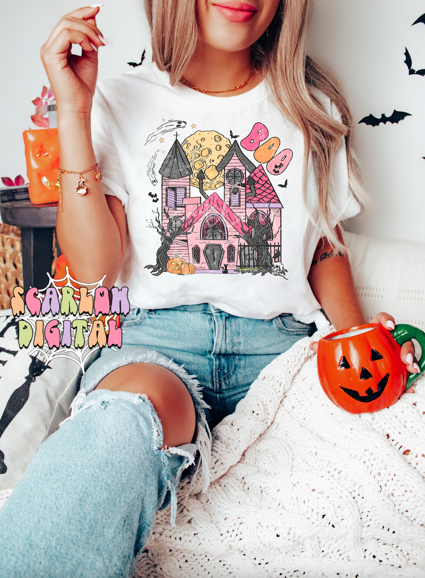 Haunted House PNG-Halloween Sublimation Digital Design Download-spooky season png, spooky girl png, kids halloween png, spooky boo png file