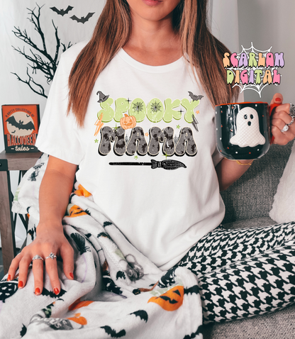 Spooky Mama PNG-Halloween Sublimation Digital Design Download-bats png, spooky season png, mom and me png, png for mom, pumpkins png design