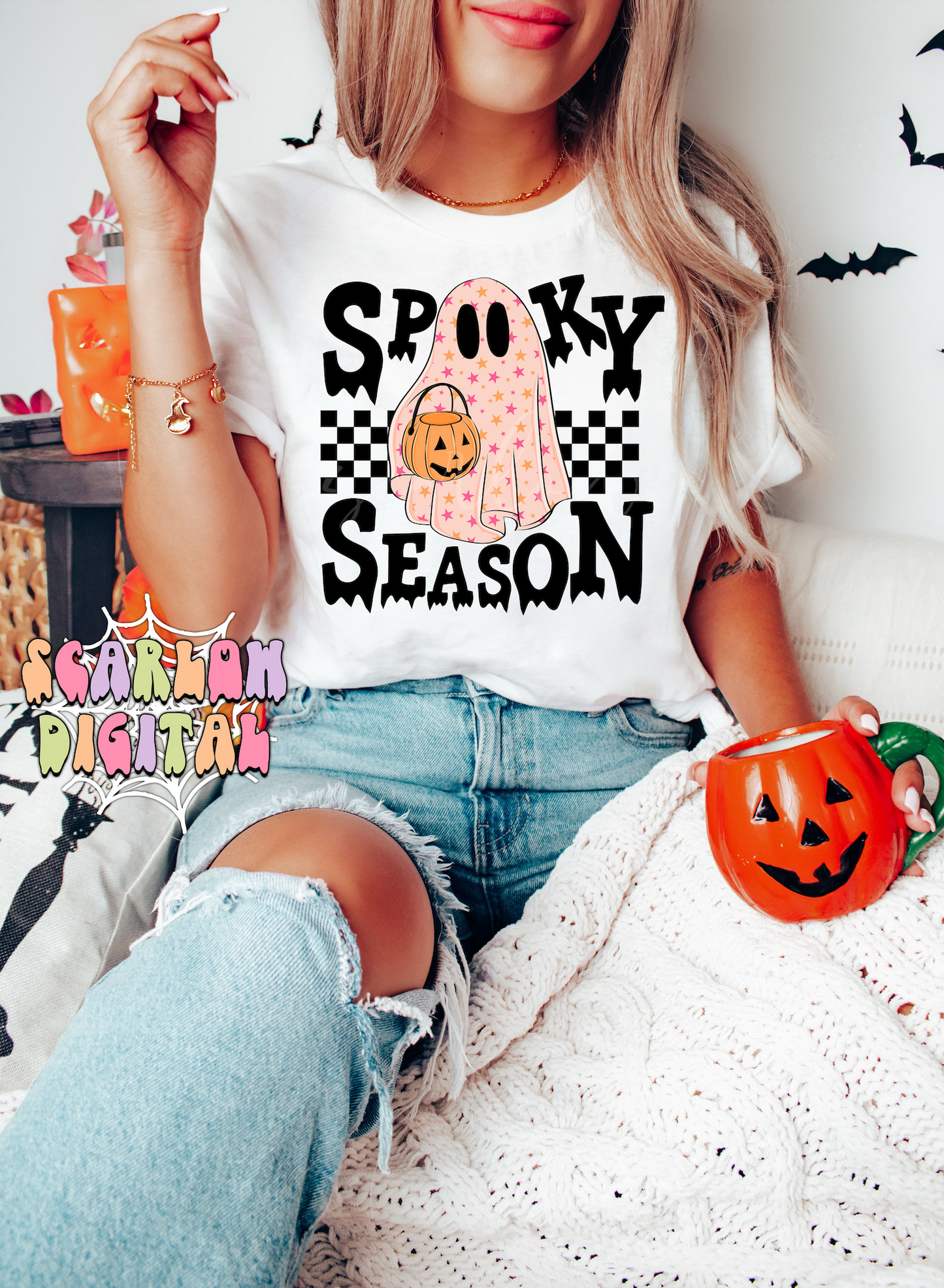 Spooky Season PNG-Halloween Sublimation Digital Design Download-cute ghost png, little girl png, spooky girl png, trendy png, pumpkin png