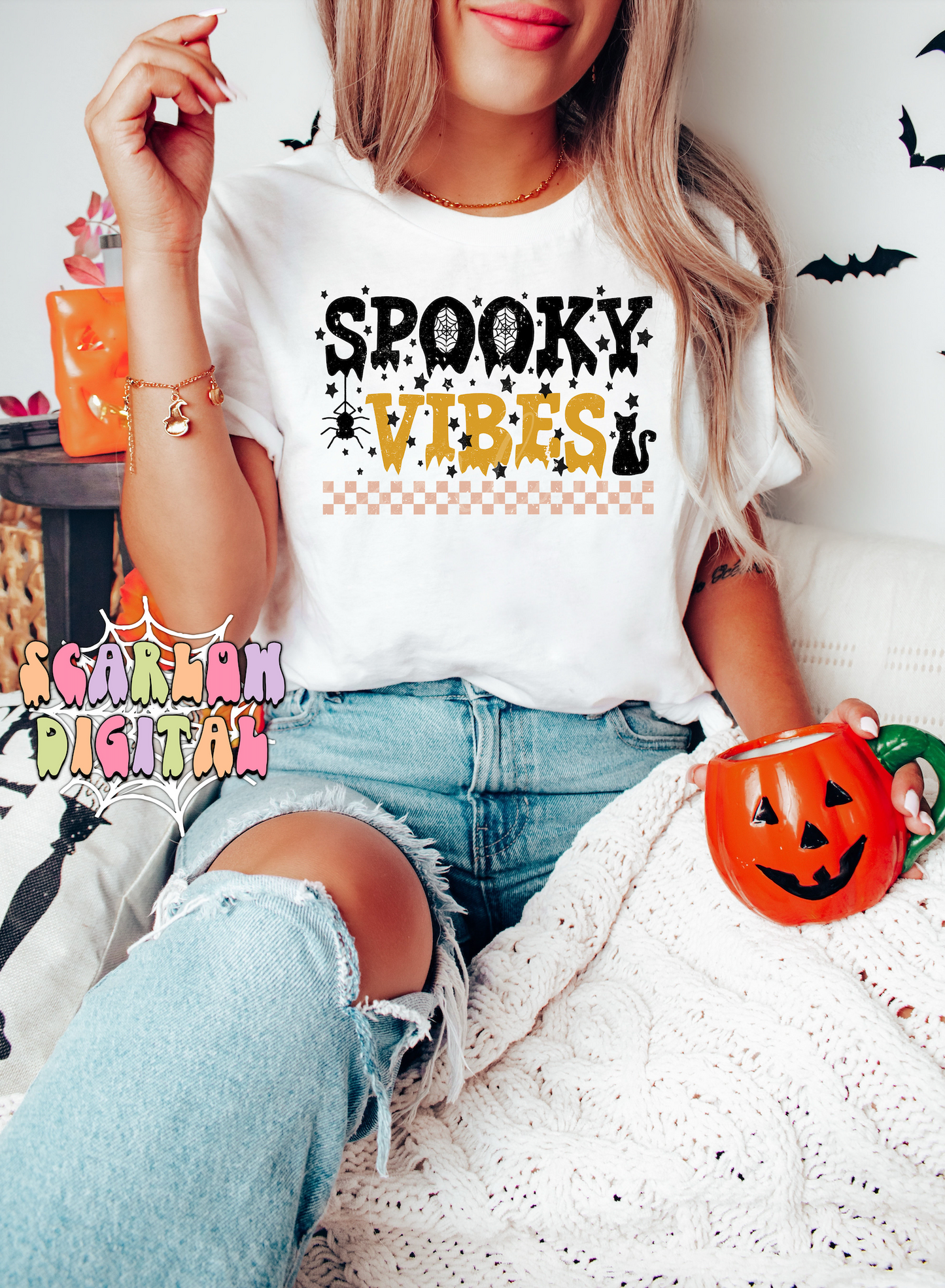 Spooky Vibes PNG-Halloween Sublimation Digital Design Download-black cat png, spider png, spooky season png, fall png, trendy png designs