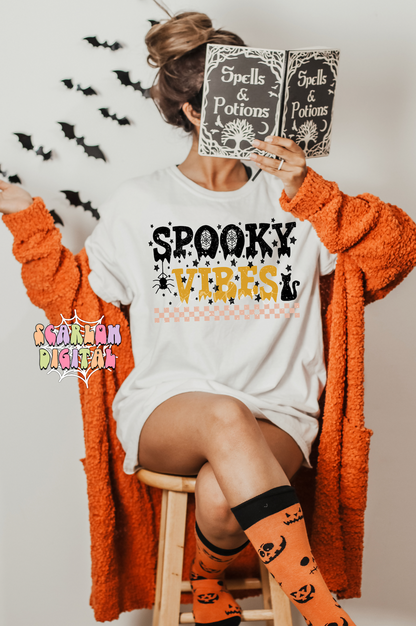 Spooky Vibes PNG-Halloween Sublimation Digital Design Download-black cat png, spider png, spooky season png, fall png, trendy png designs