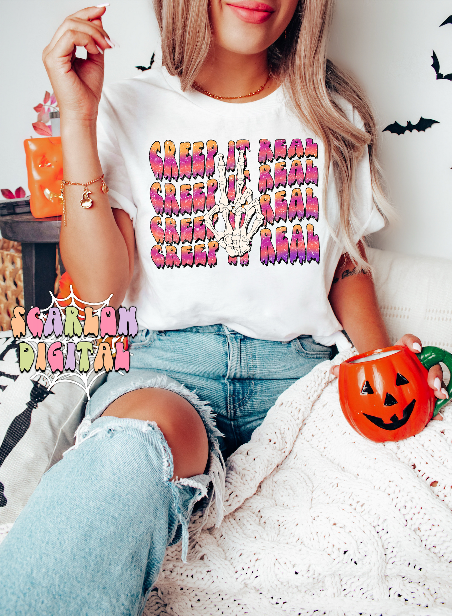 Creep it Real PNG-Spooky Sublimation Digital Design Download-skeleton hand png, peace sign png, halloween png, kids png, adult png design
