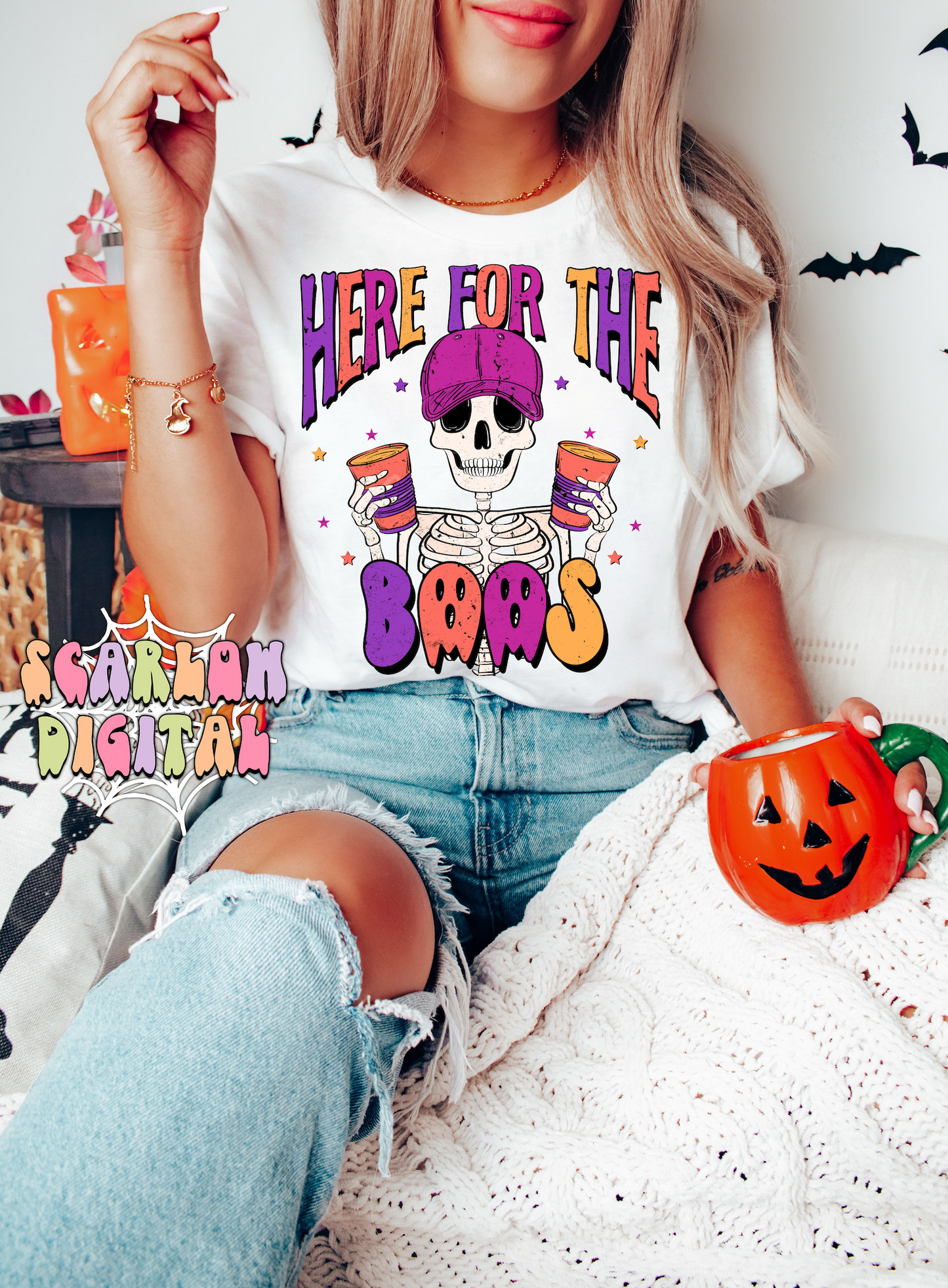 Here for the Boos PNG-Halloween Sublimation Digital Design Download-spooky png, funny fall png, adult humor png, skeleton png, women png