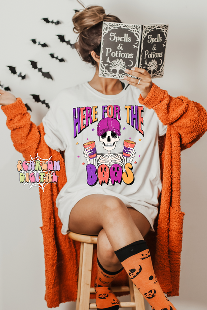 Here for the Boos PNG-Halloween Sublimation Digital Design Download-spooky png, funny fall png, adult humor png, skeleton png, women png