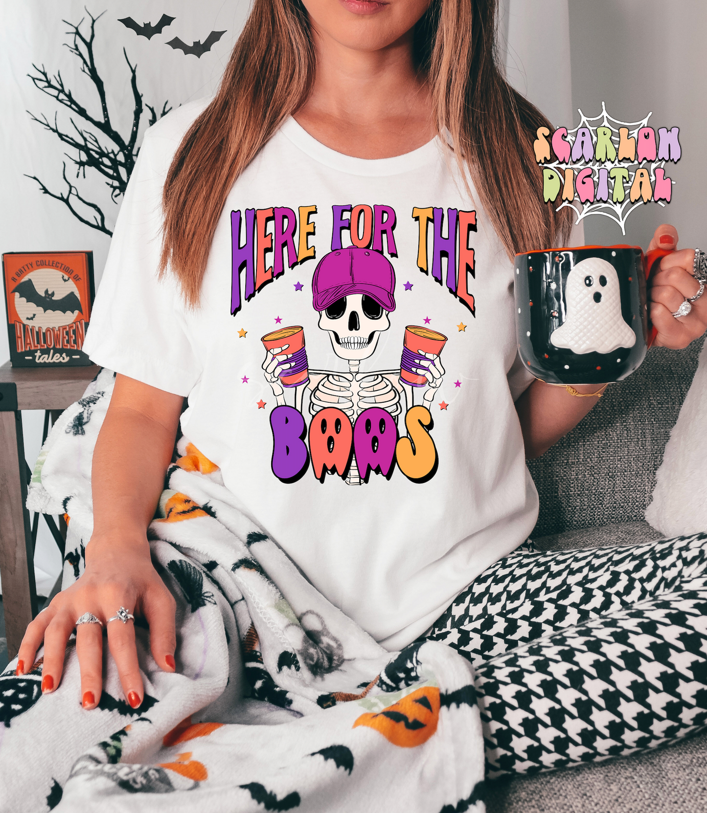 Here for the Boos PNG-Halloween Sublimation Digital Design Download-spooky png, funny fall png, adult humor png, skeleton png, women png