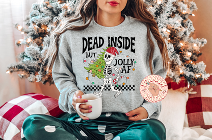 Dead Inside But Jolly AF-Christmas Sublimation Digital Design Download-skeleton png, christmas tree png, funny png, adult humor png design