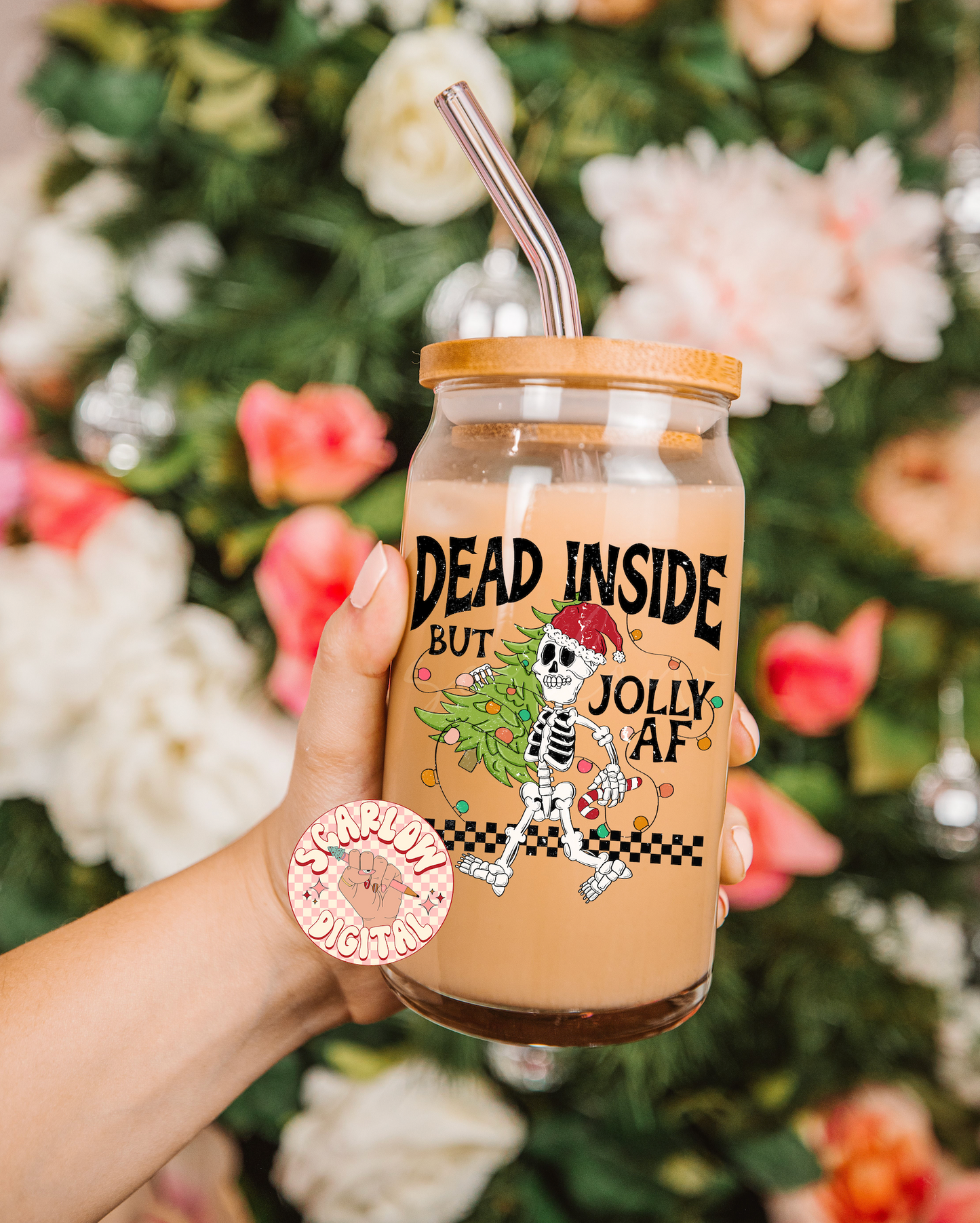 Dead Inside But Jolly AF-Christmas Sublimation Digital Design Download-skeleton png, christmas tree png, funny png, adult humor png design