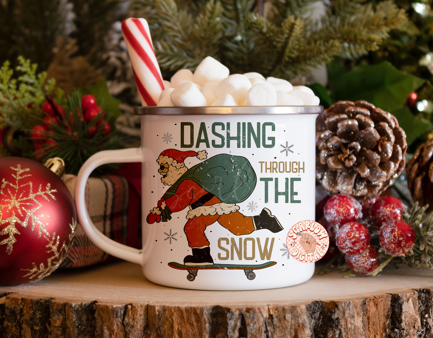 Dashing Through the Snow PNG-Christmas Sublimation Digital Design Download-santa claus png, santa on skateboard png, skater santa png file